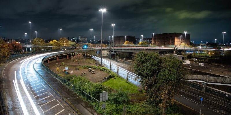 Night-time view of road and streetlights