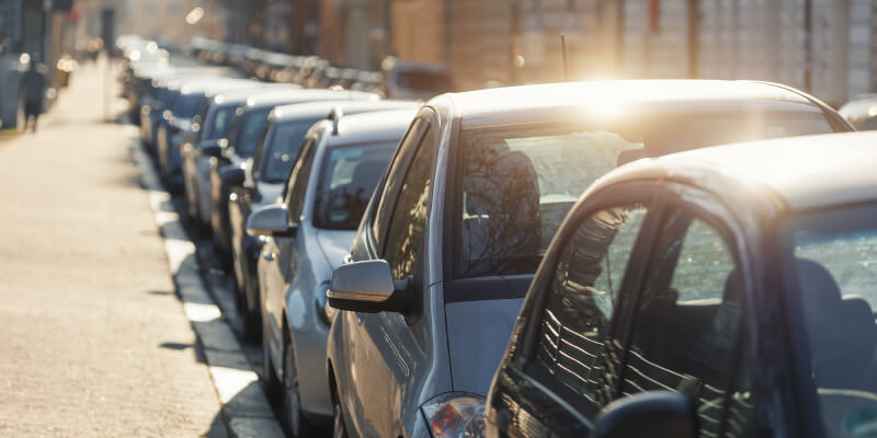 Row of parked cars along a street